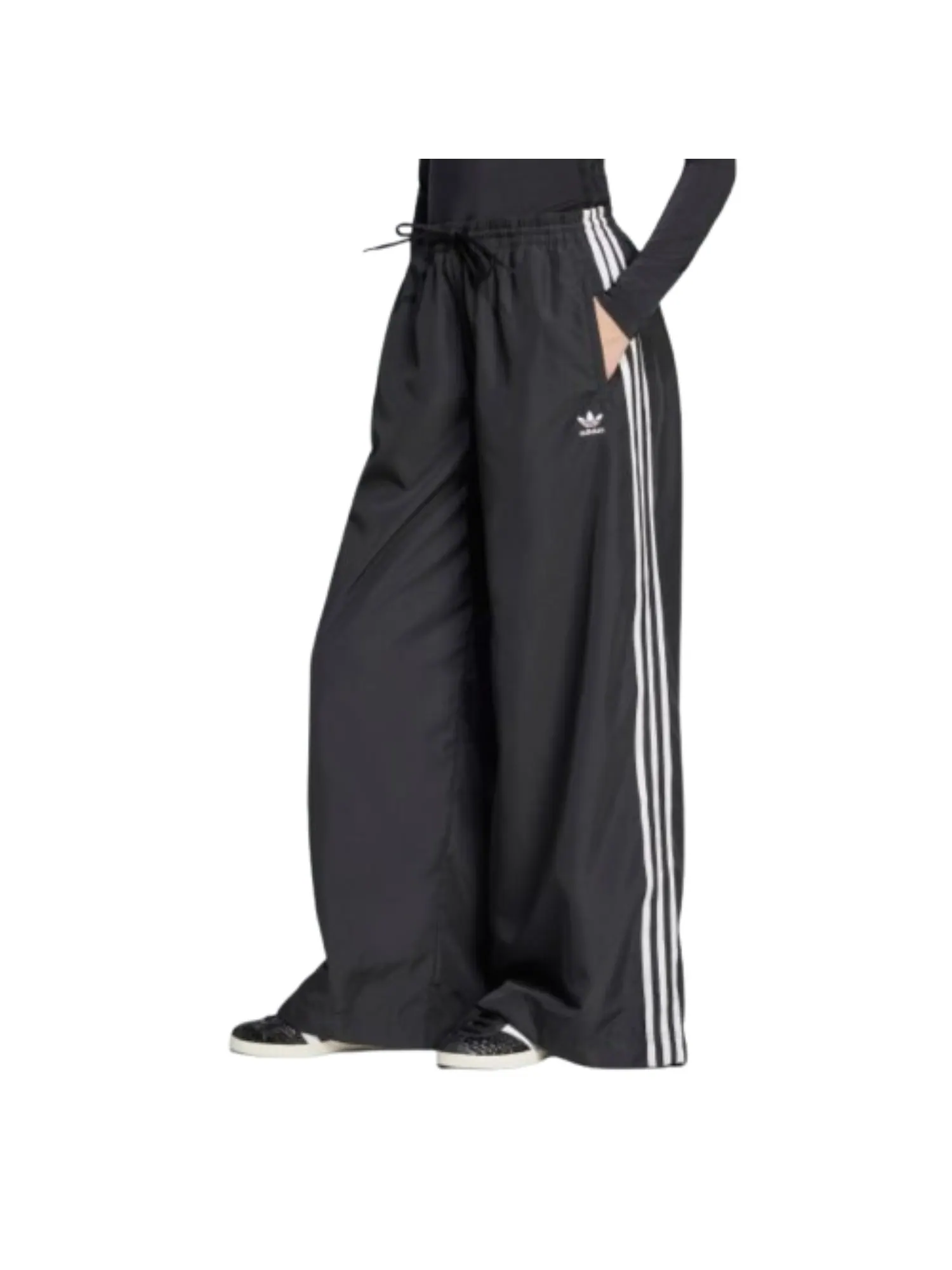 (WMNS) Спортивные брюки Adidas adicolor Firebird Oversized 'Black White' — изображение 2 из 3, черный/белый