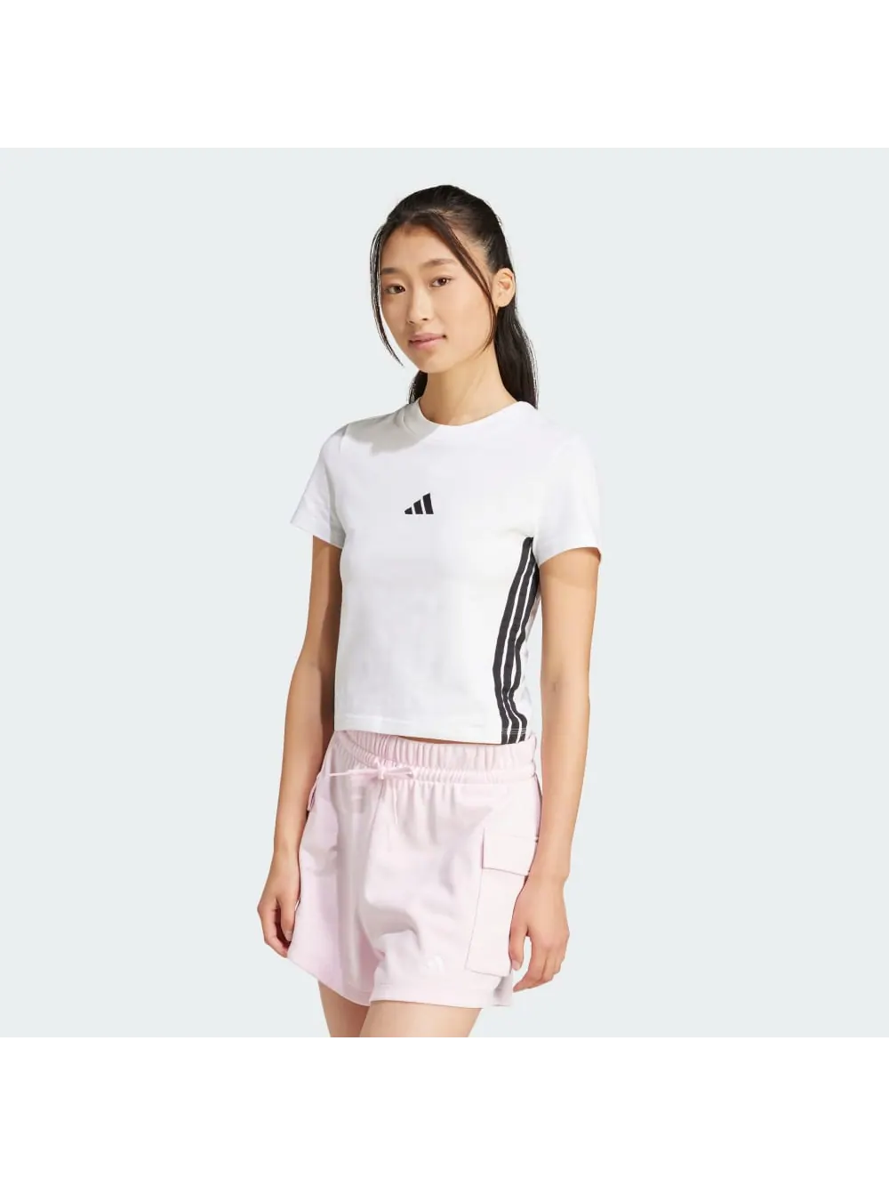 Футболка Adidas Essentials 3-Stripes Slim Baby Tee — изображение 2 из 6, белый/черный