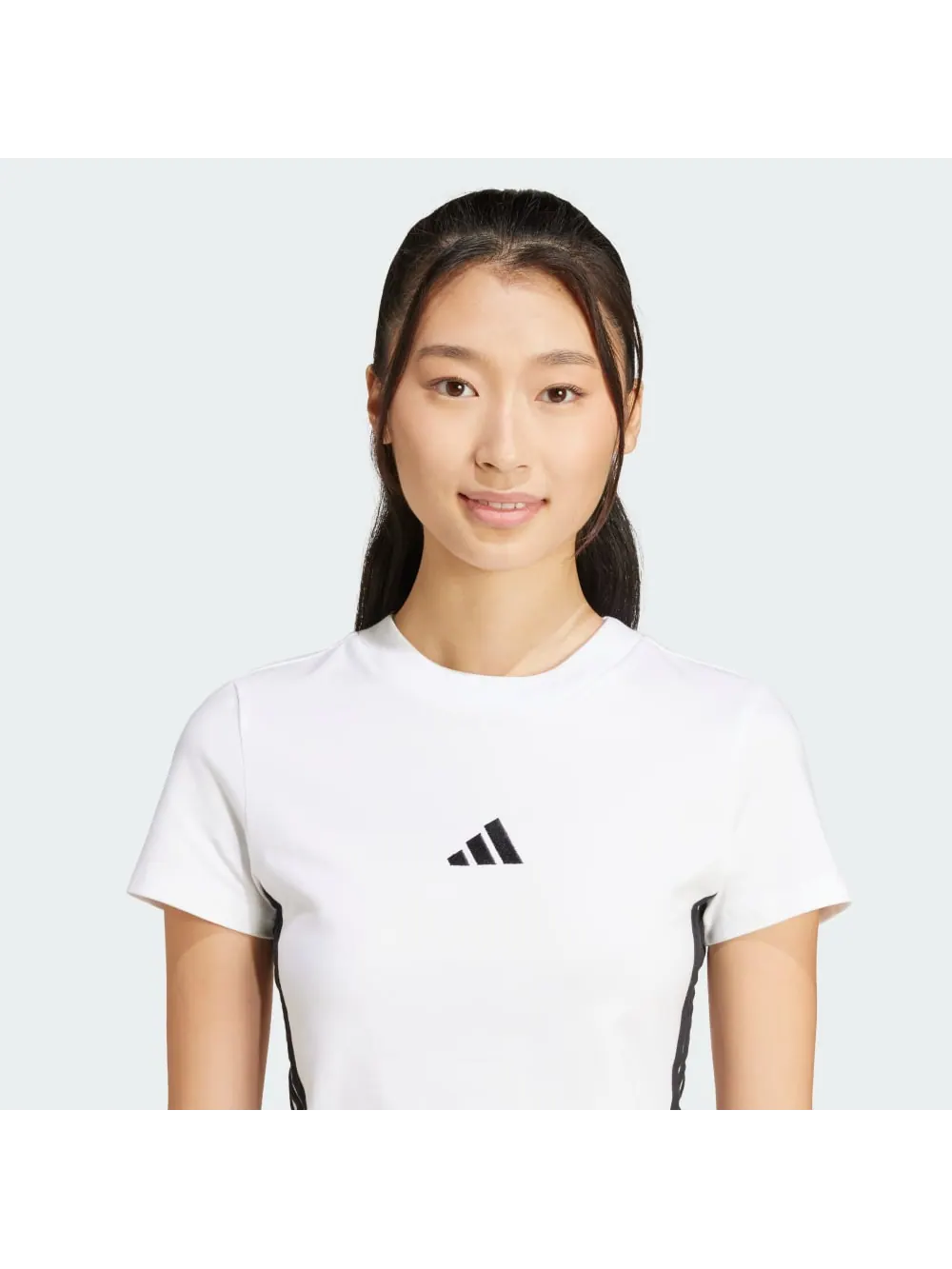Футболка Adidas Essentials 3-Stripes Slim Baby Tee — изображение 5 из 6, белый/черный