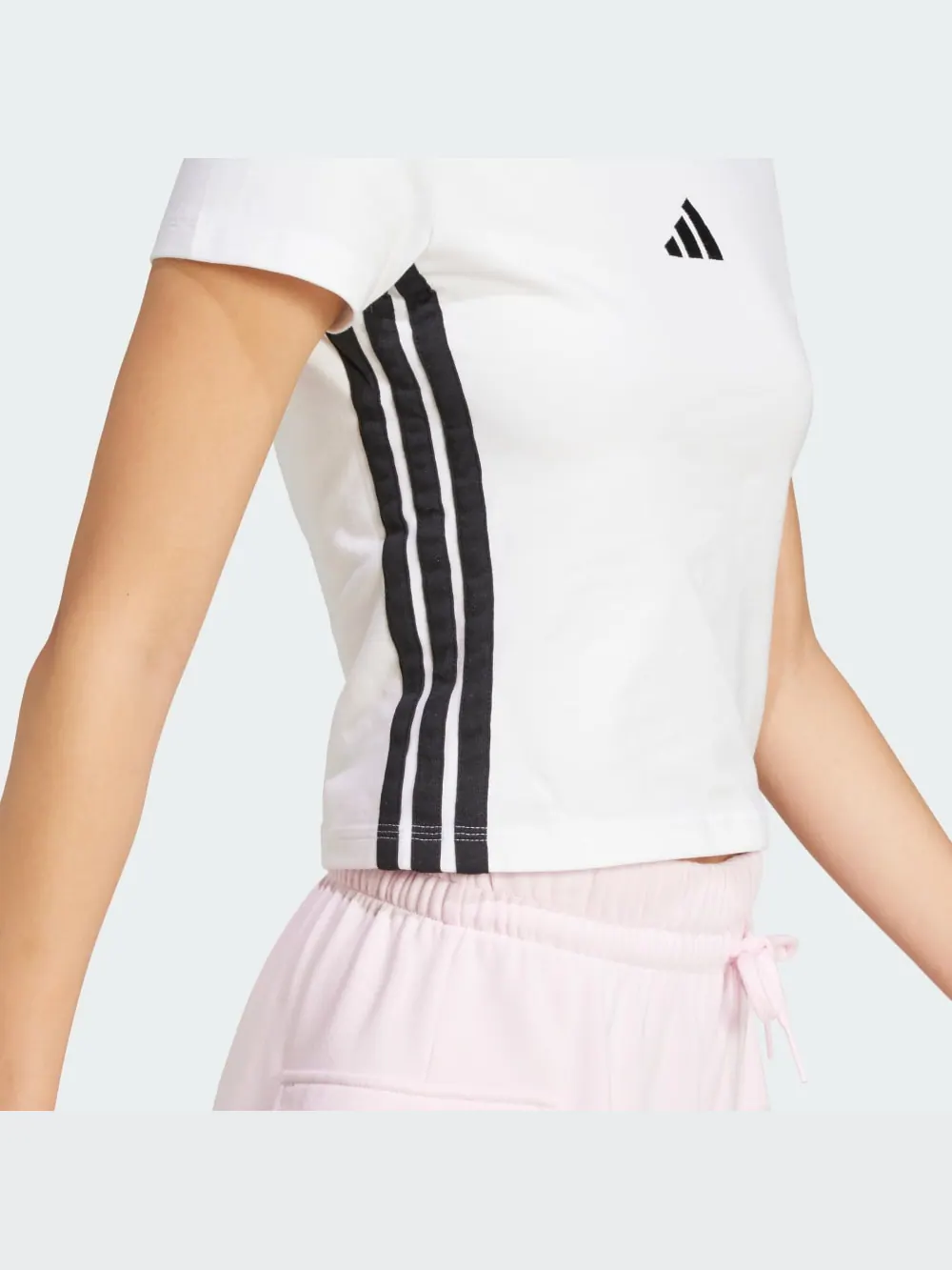 Футболка Adidas Essentials 3-Stripes Slim Baby Tee — изображение 6 из 6, белый/черный