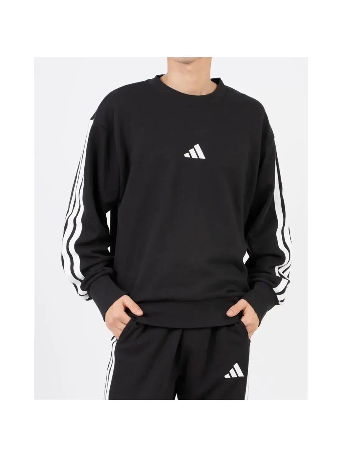 Топ adidas Essentials 3-Stripes French Terry Sweatshirt 'Black' — изображение 3 из 3, черный
