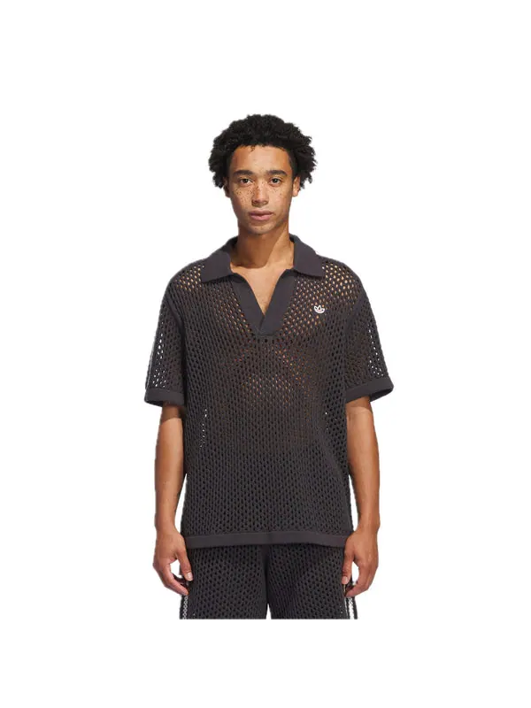 Рубашка поло x clot fw24 crochet polo shirt asia sizing 'carbon' Adidas — изображение 3 из 4, темно-серый