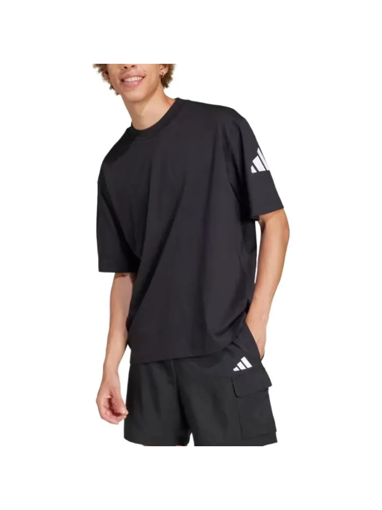 Футболка adidas Essentials Loose Fit 3 Bar Logo T-Shirt 'Black White' — изображение 2 из 4, черный