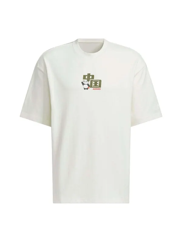 Футболка china t-shirt 'white olive green'' asia sizing Adidas — изображение 1 из 3, белый/оливковый зеленый