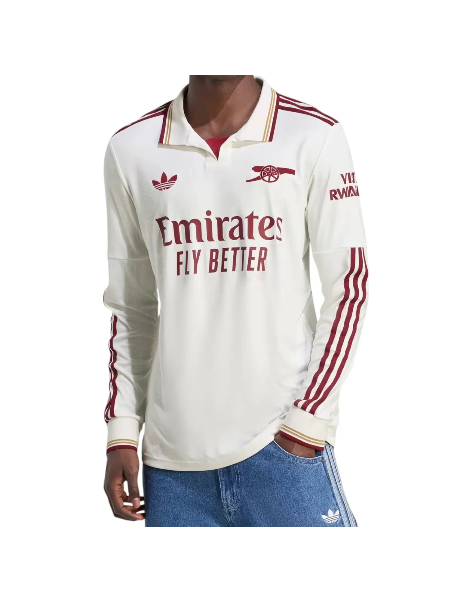 Футболка Adidas Arsenal 2025/2026 с длинным рукавом, третья форма — изображение 3 из 5, белый/бордовый