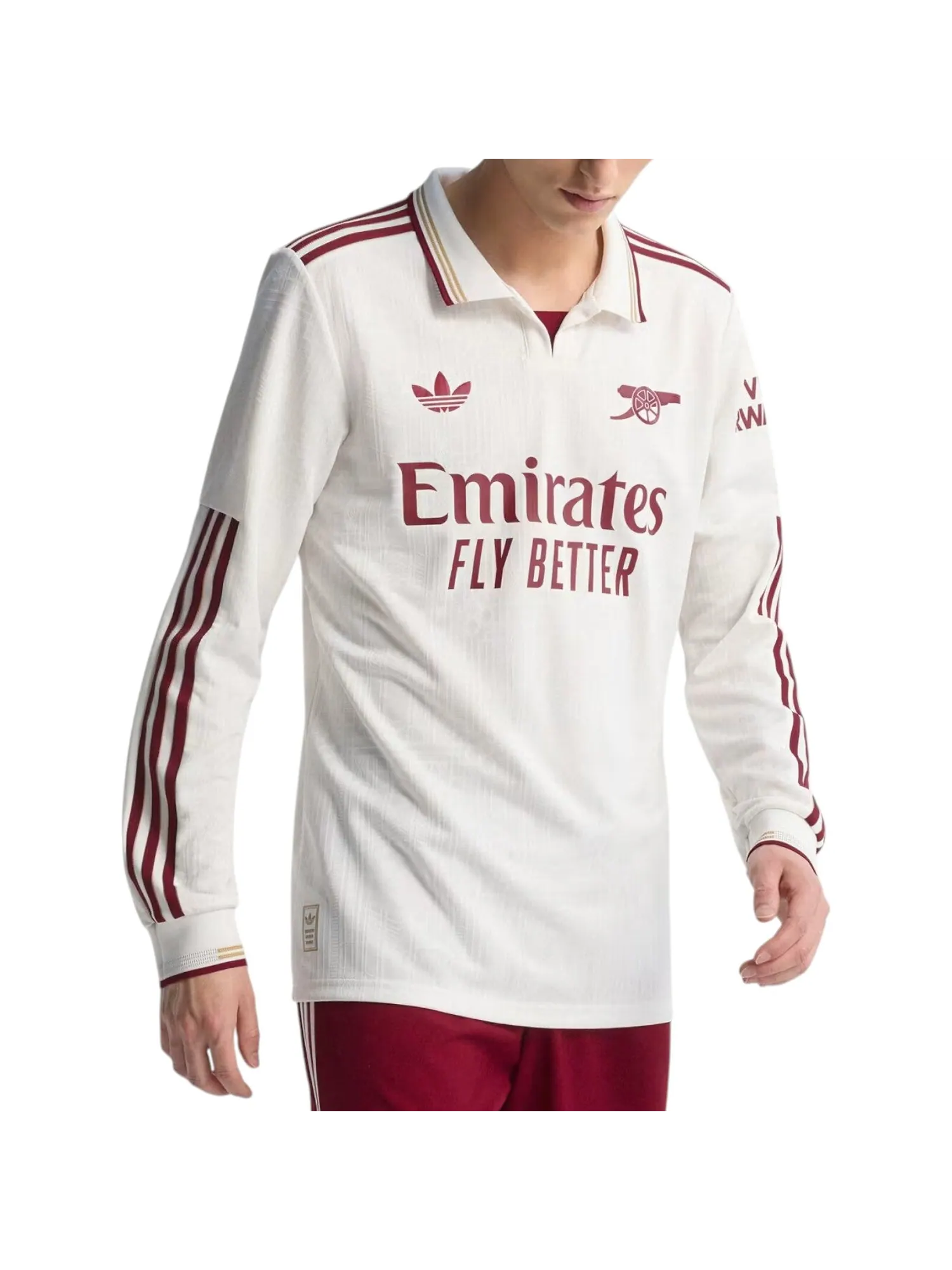 Футболка Adidas x Arsenal 25/26 Third Authentic Long Jersey Slim Fit 'Cloud White' — изображение 3 из 4, белый/бордовый