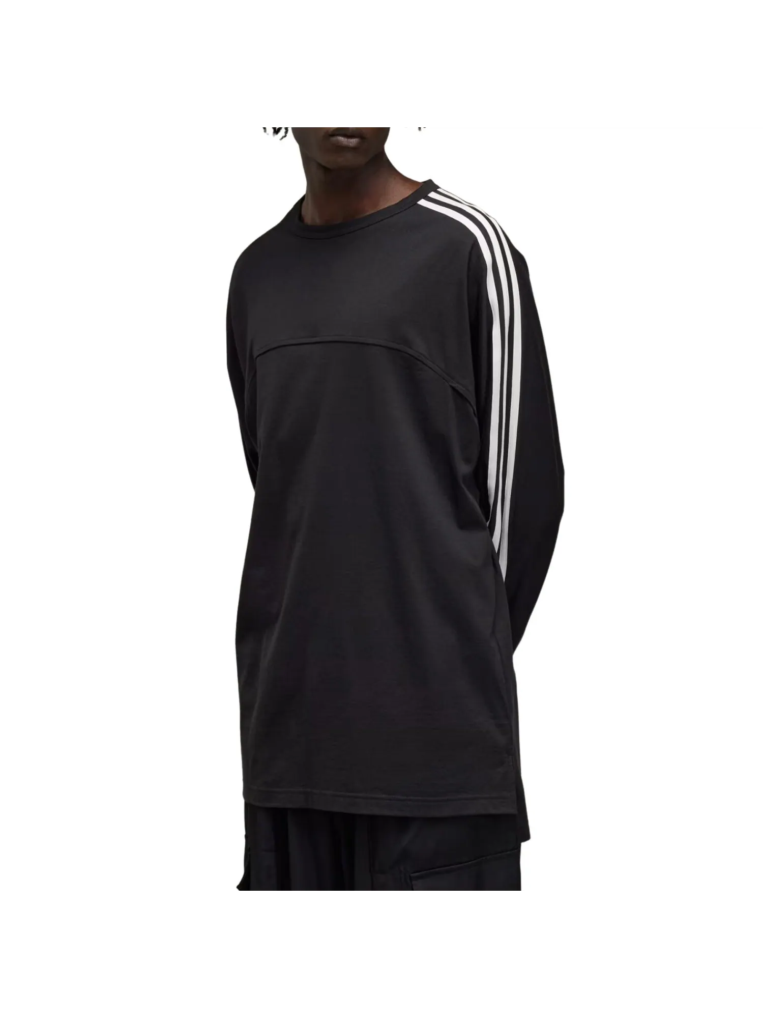 Футболка с длинными рукавами Adidas Y-3 3-Stripes, черная, модель — изображение 2 из 3, черный