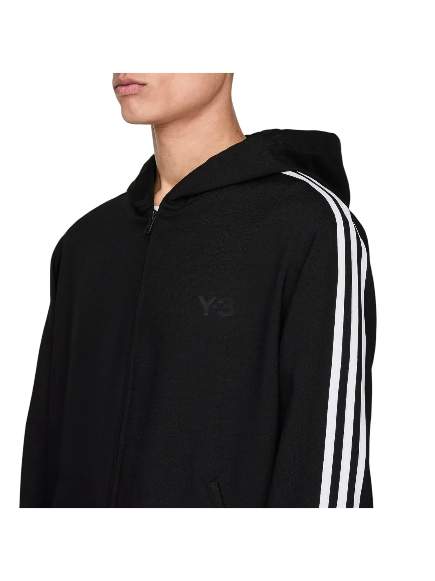Спортивная куртка Adidas Y-3 с капюшоном и тремя полосками, черная, модель — изображение 3 из 3, черный