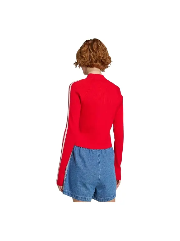 (WMNS) Спортивная футболка Adidas 3-Striped Slim Knit Track Top 'Red' — изображение 2 из 2, красный