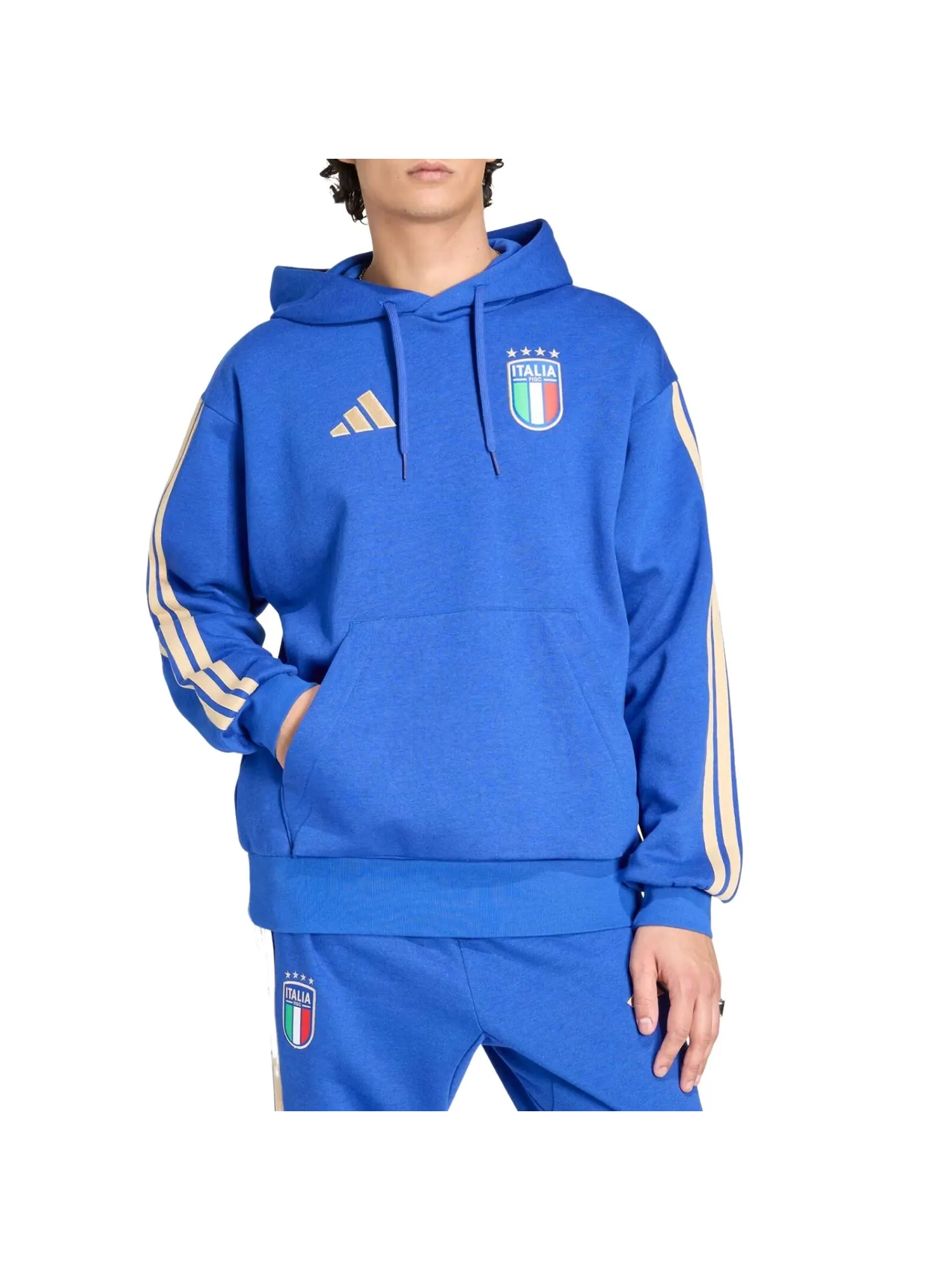 Толстовка Adidas Italy DNA Fleece Hoodie 'Bold Blue' — изображение 2 из 3, синий