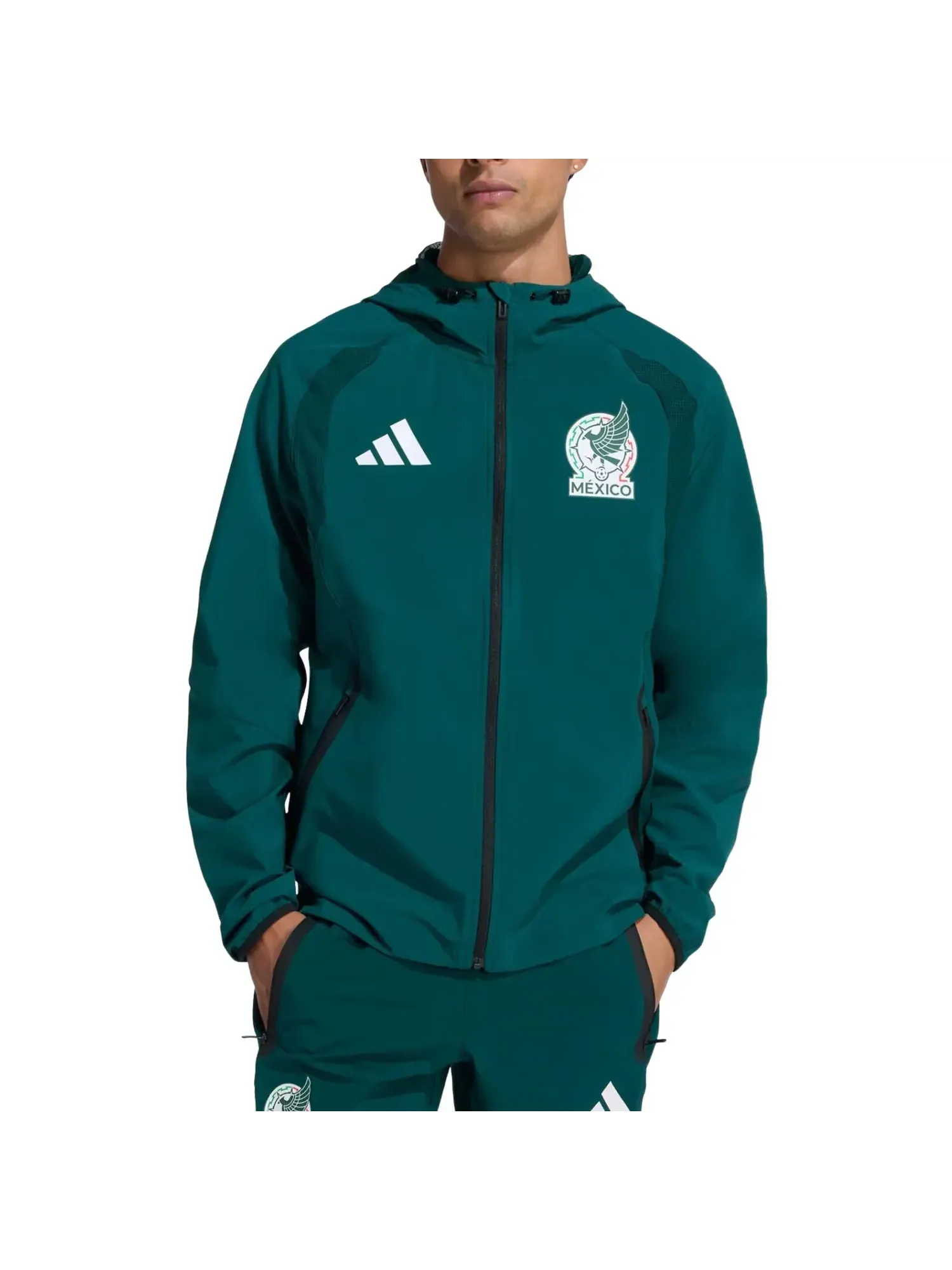 Ветровка Adidas Mexico Tiro Travel Full Zip Windbreaker 'Aurora Ivy' — изображение 2 из 3, зеленый