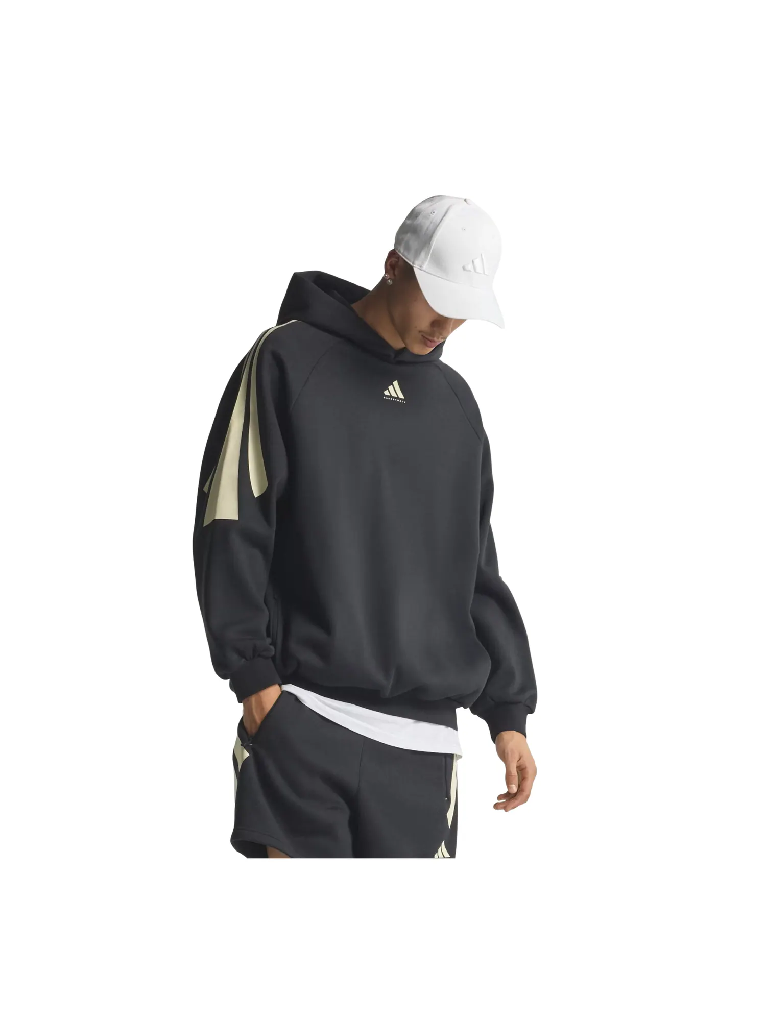 Флисовая толстовка Adidas Basketball 3-Stripes, черная, модель — изображение 2 из 3, черный