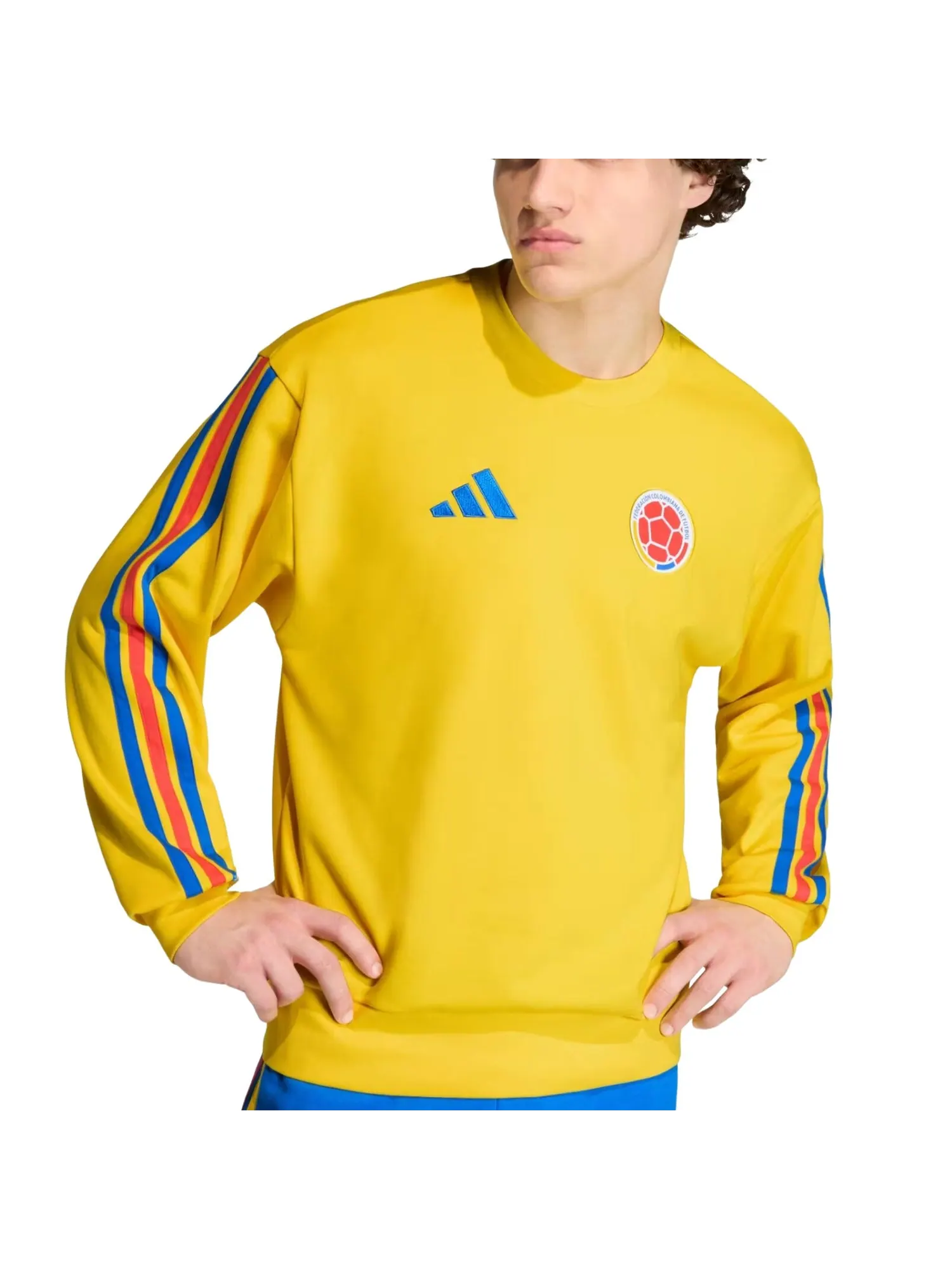 Свитшот Adidas Colombia DNA Crew Sweat 'Impact Yellow' — изображение 2 из 3, желтый