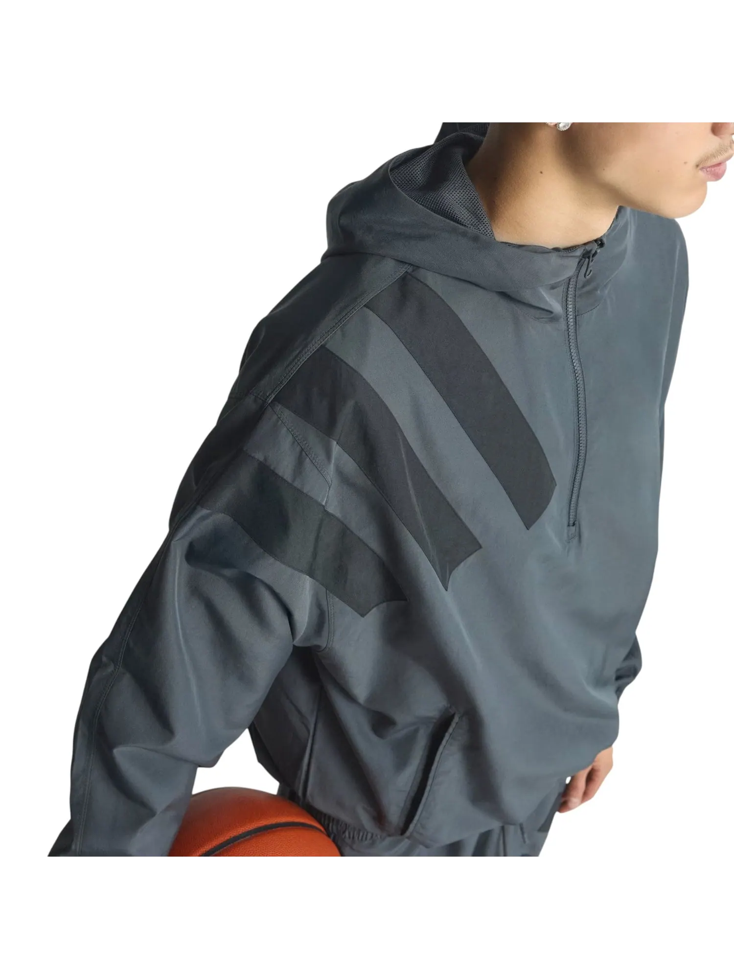 Куртка adidas Anthony Edwards Anorak Pullover Jacket Asia Sizing 'Carbon' — изображение 3 из 4, серый
