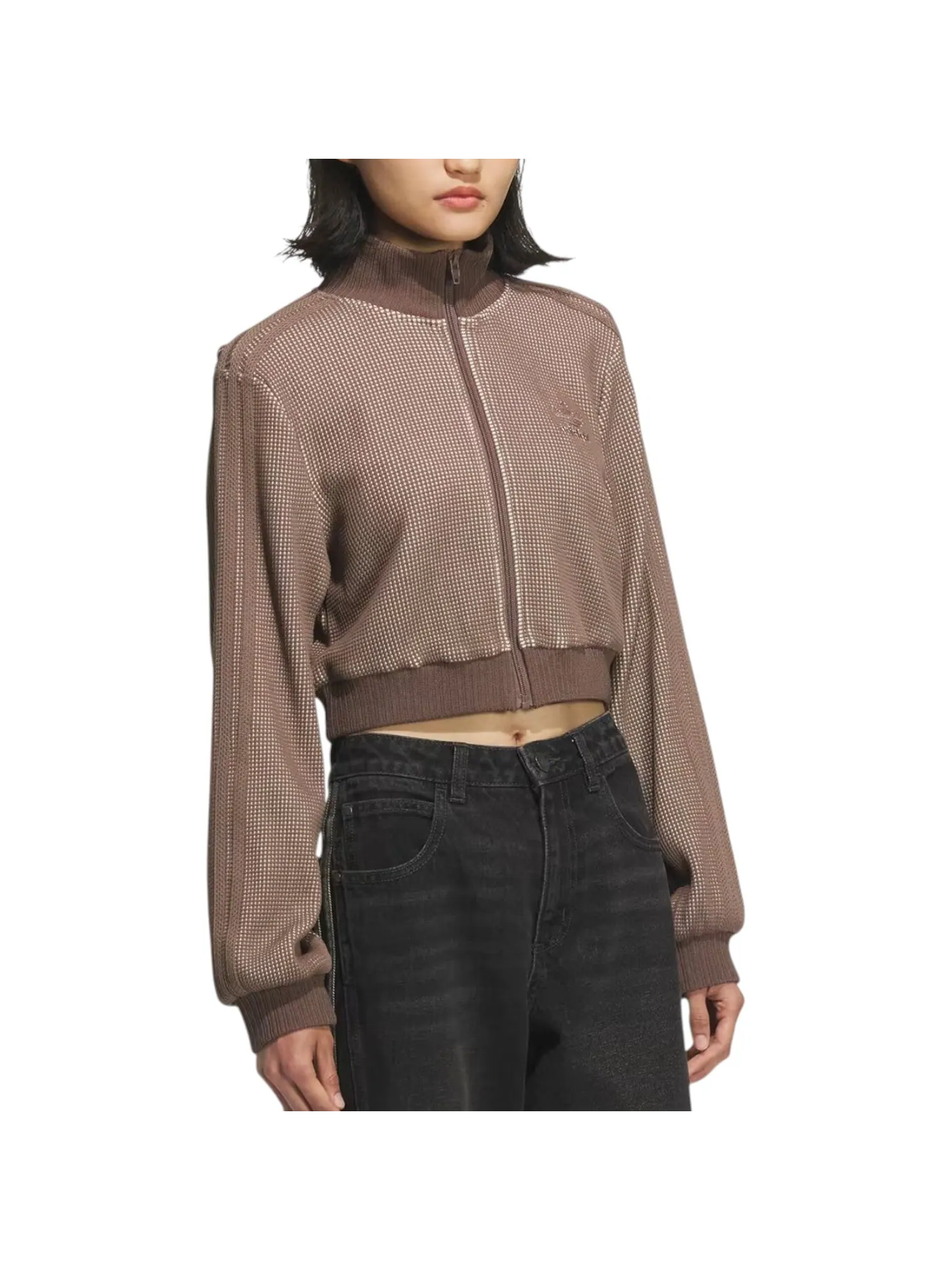 Куртка (WMNS) adidas Crop Track Top Slim Fit Jacket Asia Sizing 'Sand Strata' — изображение 2 из 3, коричневый