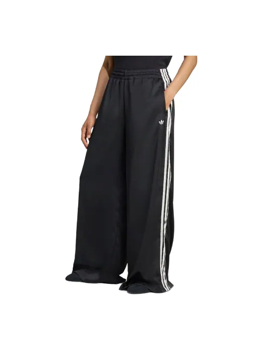 (WMNS) Спортивные брюки Adidas из атласа с широкими штанинами, оборками и тремя полосками — изображение 2 из 3, черный