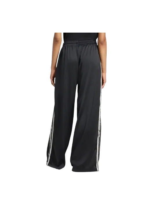 (WMNS) Спортивные брюки Adidas из атласа с широкими штанинами, оборками и тремя полосками — изображение 3 из 3, черный