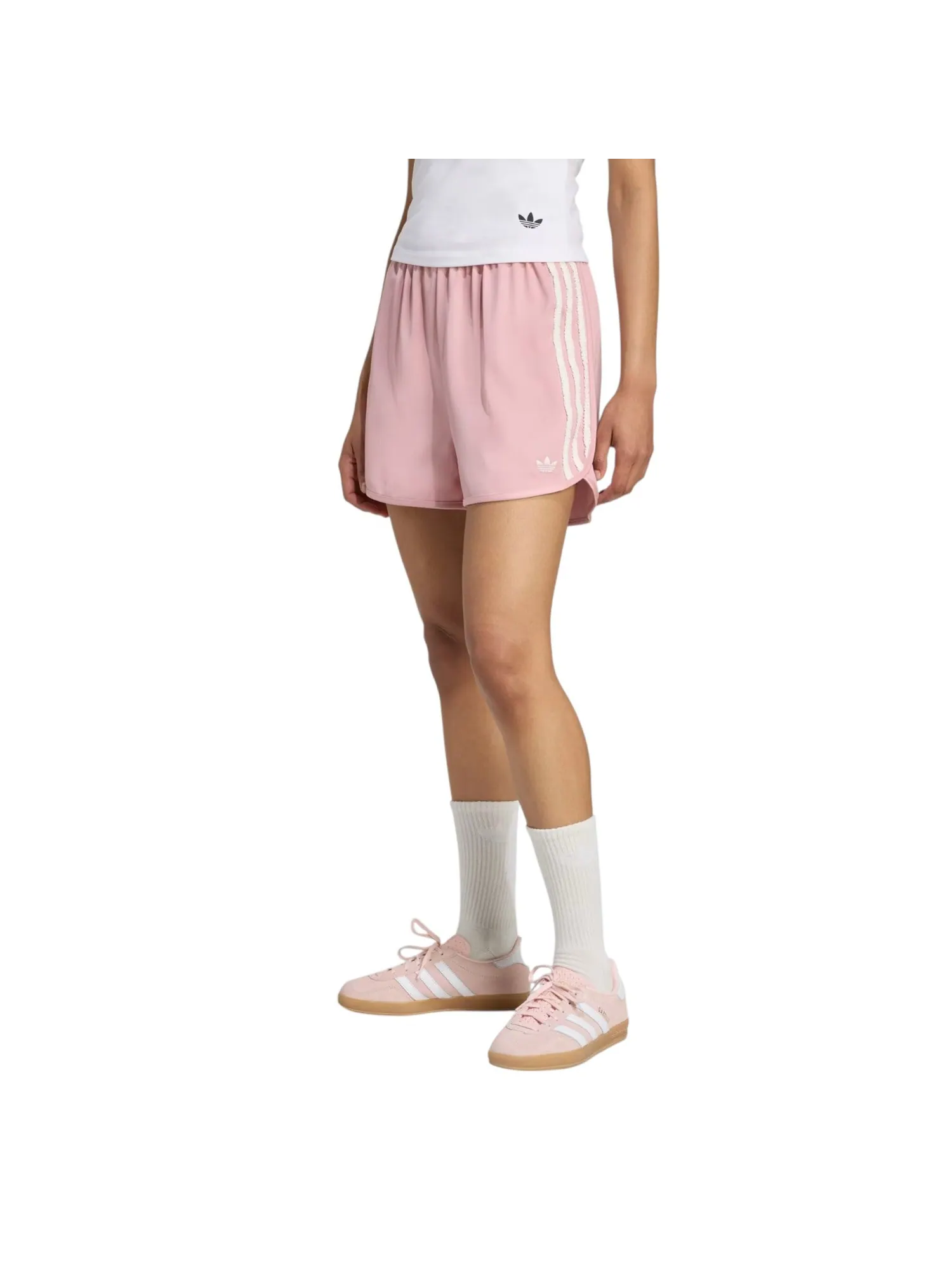 Шорты (WMNS) adidas Satin Shorts Ruffle 3-Stripes 'Wonder Mauve' — изображение 2 из 3, розовый