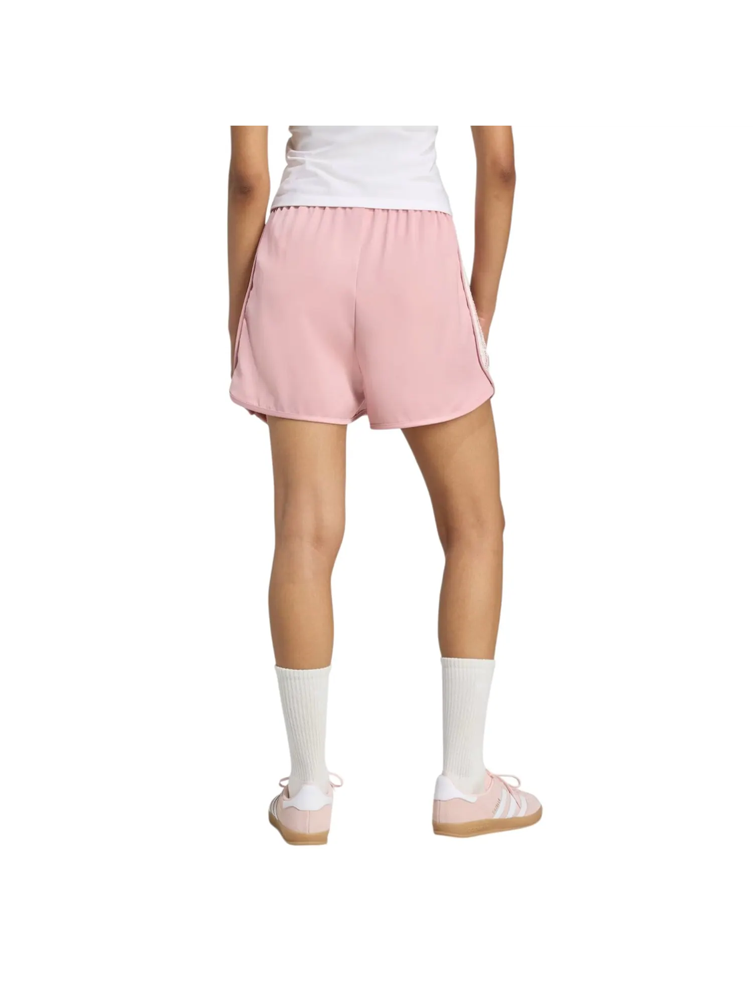 Шорты (WMNS) adidas Satin Shorts Ruffle 3-Stripes 'Wonder Mauve' — изображение 3 из 3, розовый
