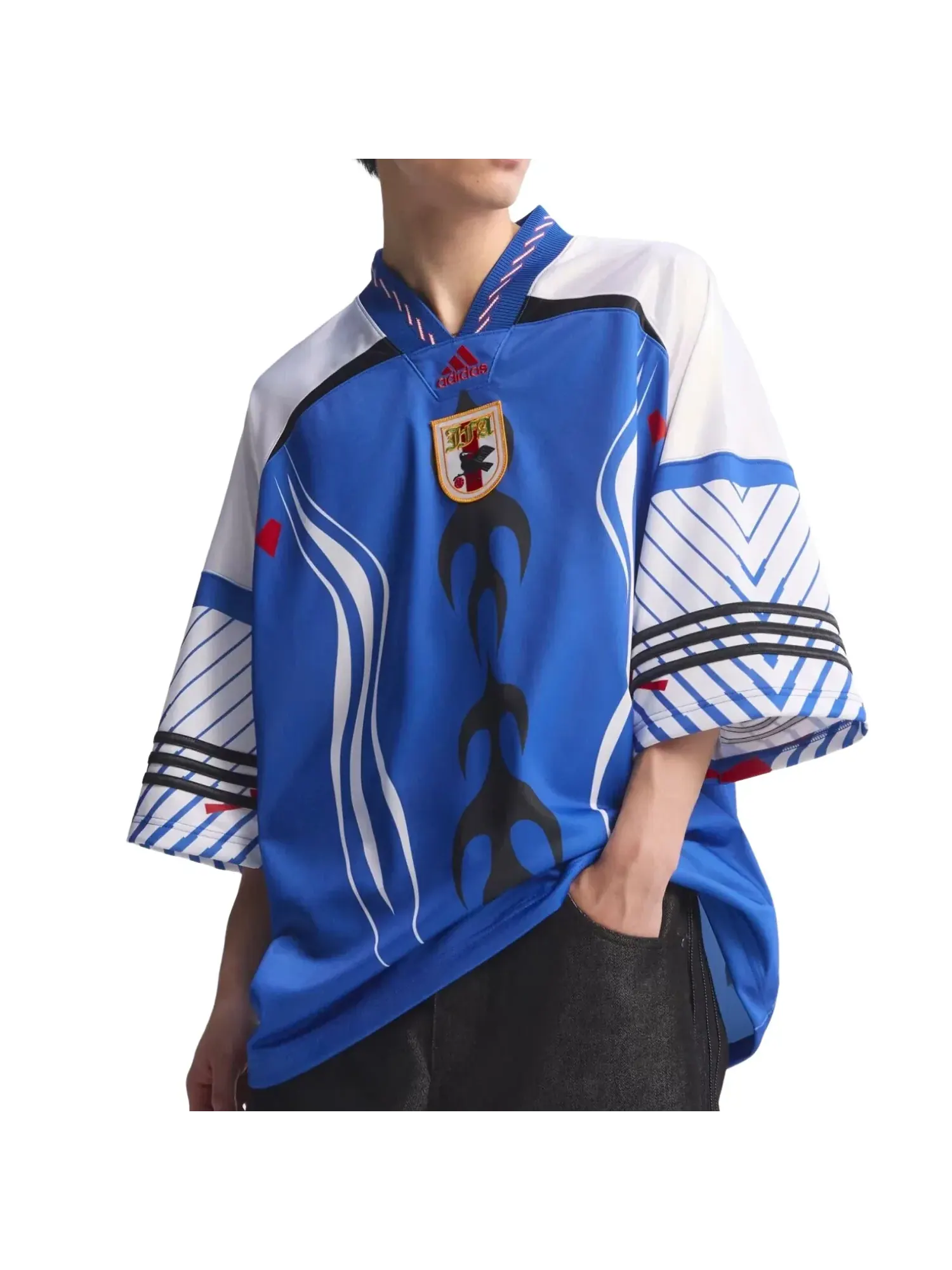 Футболка Adidas Bringback Remixed Japan Jersey 'Power Blue White Red' — изображение 2 из 3, синий