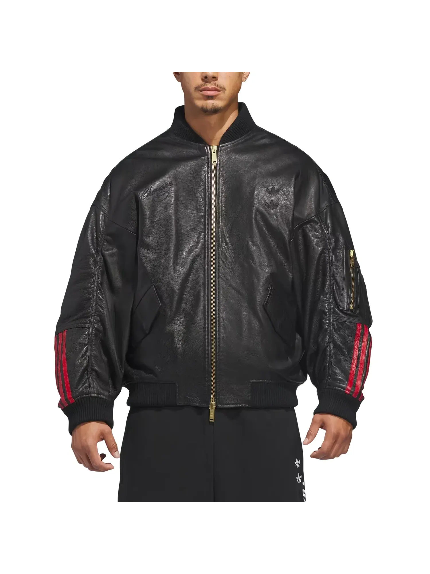 Кожаная куртка-бомбер Adidas x Chavarria, черная, KD9356 — изображение 3 из 4, черный
