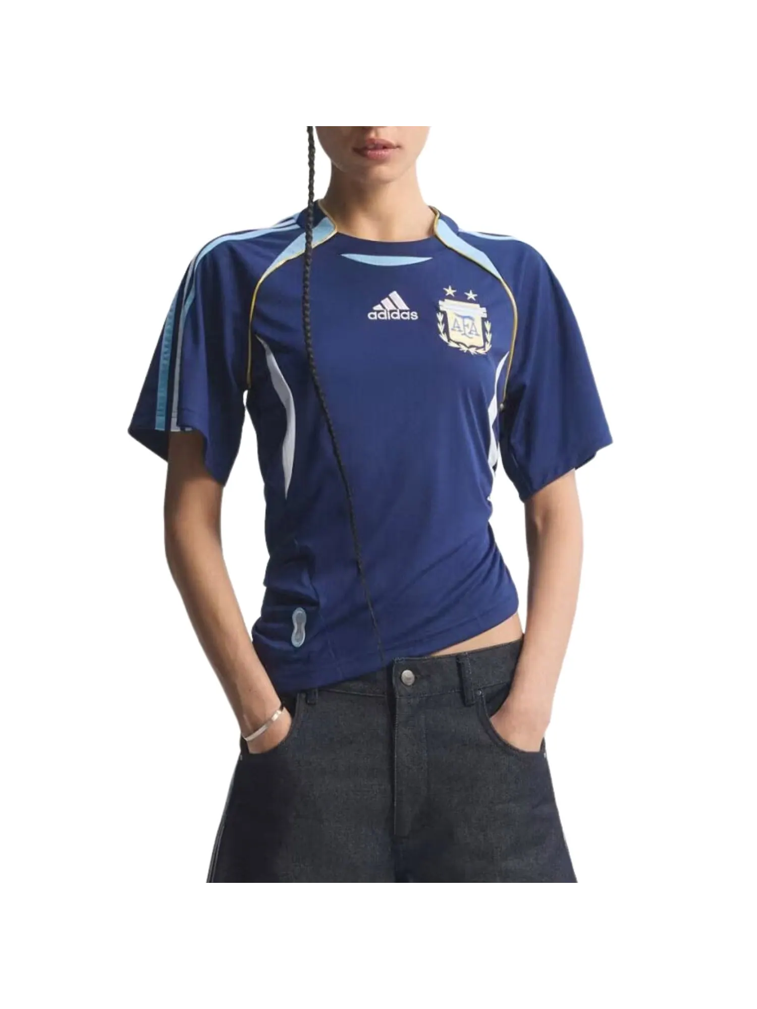 (WMNS) Футболка Adidas Argentina Reconstructed Bringback 'Dark Blue' — изображение 2 из 3, синий