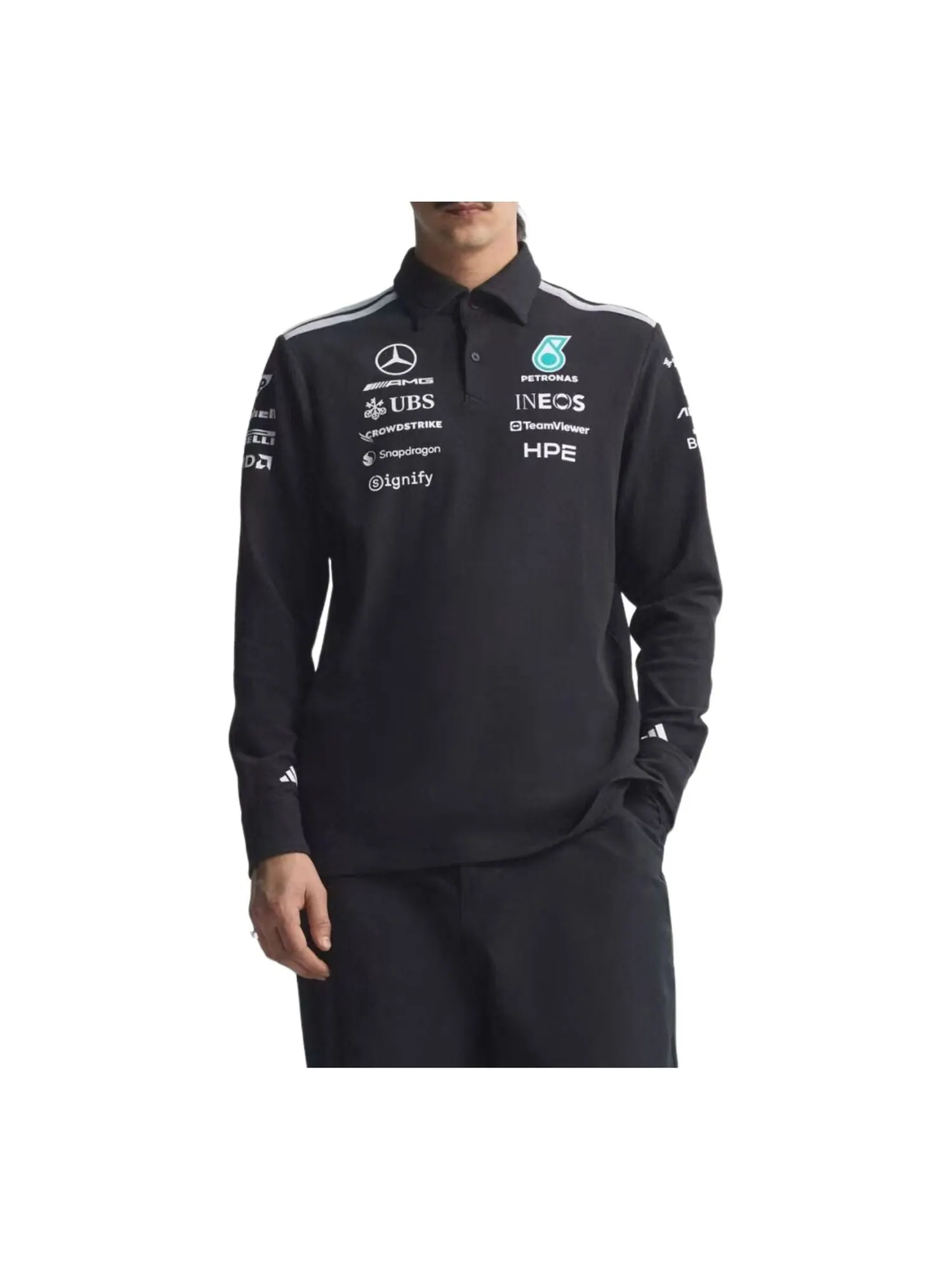 Футболка-поло Adidas x Mercedes AMG Petronas Formula 1 Team Engineers с длинными рукавами — изображение 1 из 2, черный