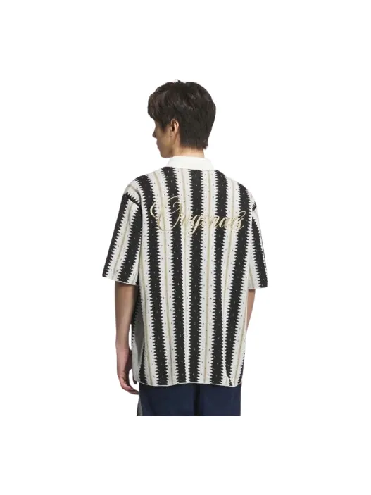 Вязаная крючком рубашка-поло Adidas Resort 'Бело-черная' — изображение 2 из 2, белый/черный