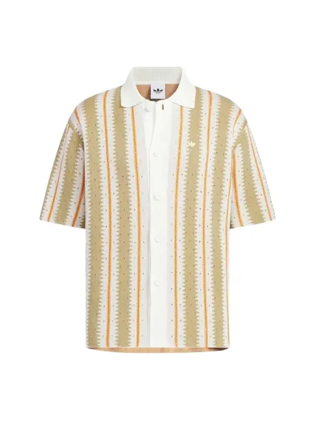 Вязаная крючком рубашка-поло Adidas Resort — изображение 1 из 2, бежевый/белый