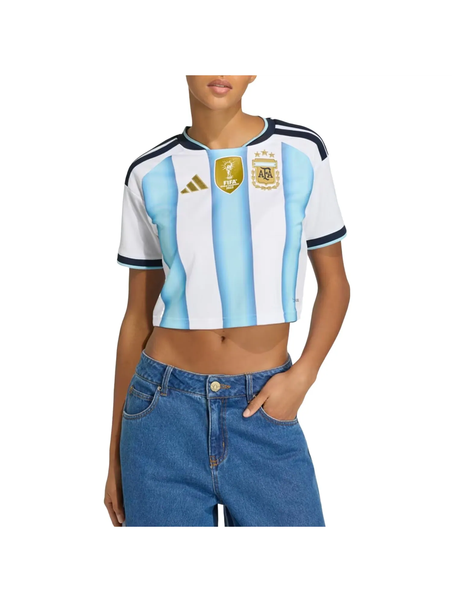 (WMNS) Домашняя укороченная футболка Adidas Argentina 26, цвет «Белый, ледяной — изображение 3 из 4
