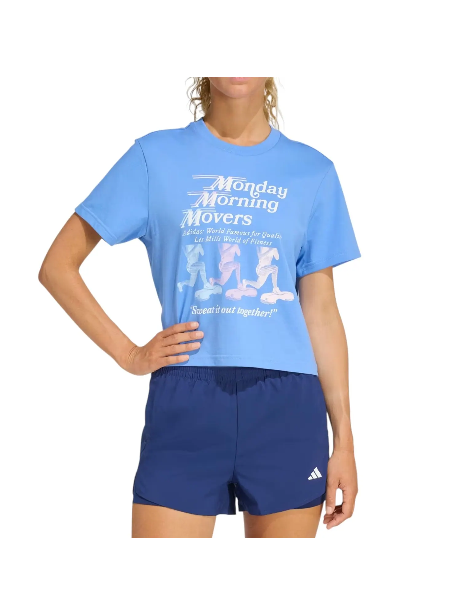 Футболка (WMNS) adidas x Les Mills Movers Graphic T-Shirt 'Blue Fusion' — изображение 2 из 5, синий