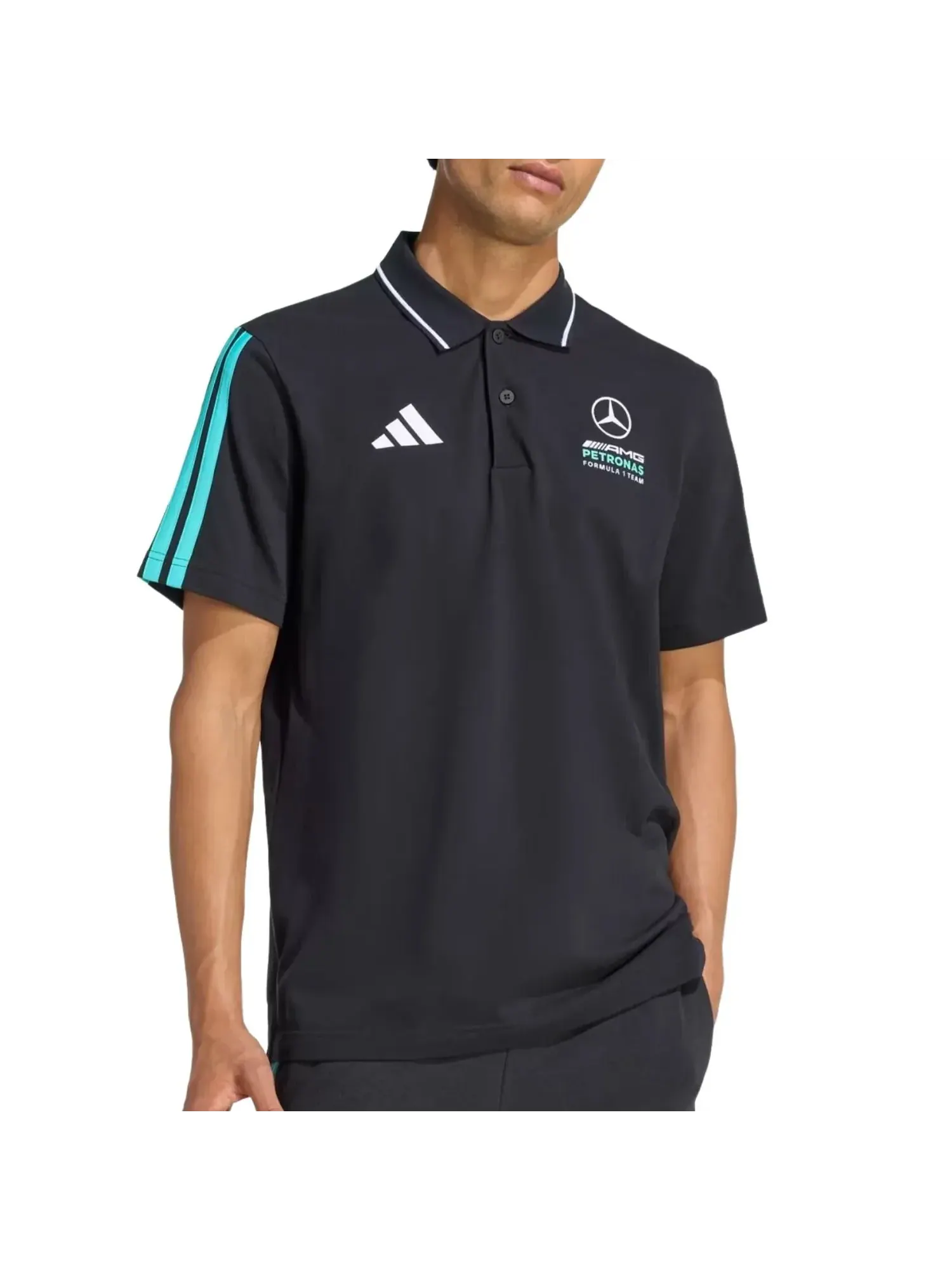 Поло-шорты Adidas Mercedes-AMG F1 Team DNA 'Black Semi Mint Rush' — изображение 2 из 3, черный