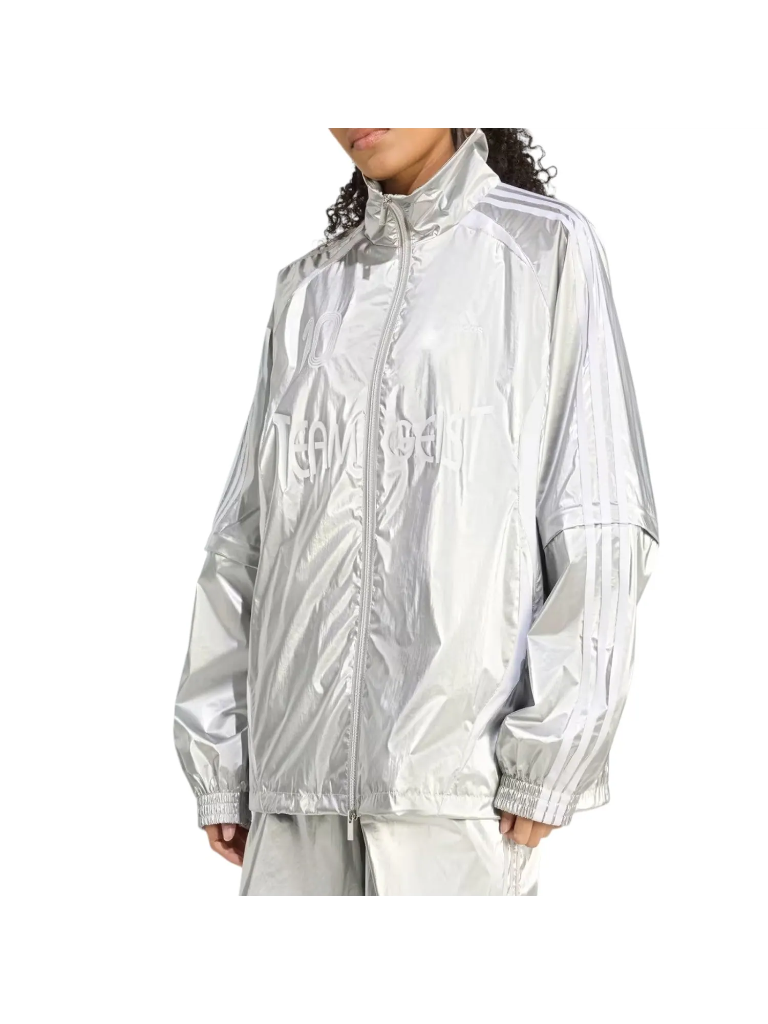 Топ (WMNS) adidas Adilenium Season 4 Team Geist Oversized Silver Track Top 'Silver Metallic' — изображение 2 из 5, серебряный