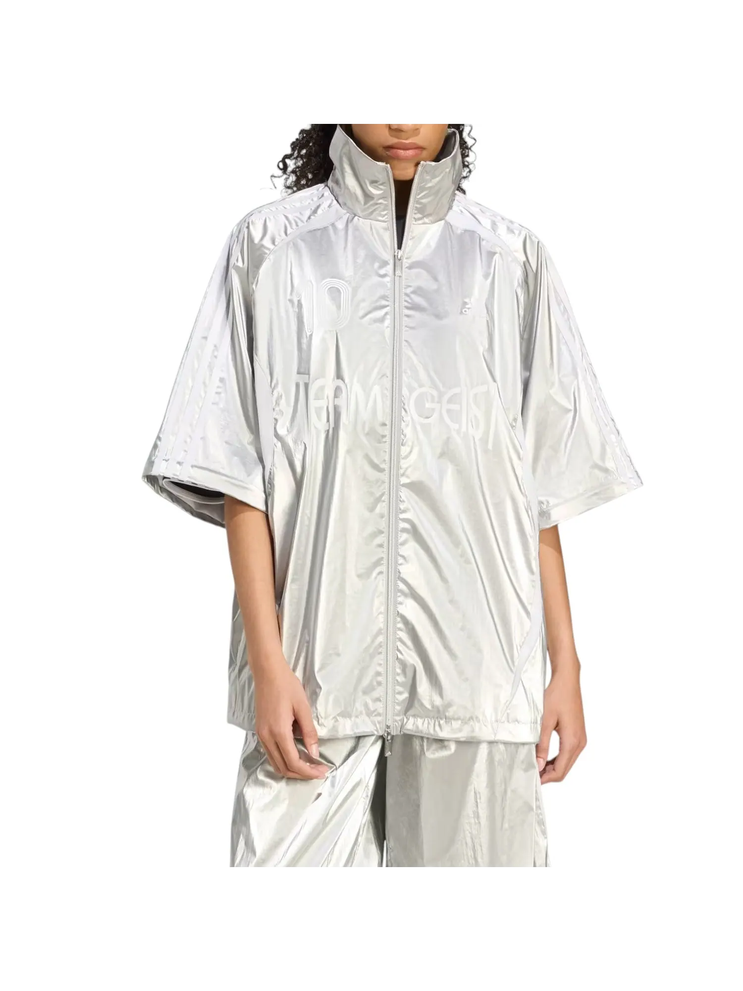 Топ (WMNS) adidas Adilenium Season 4 Team Geist Oversized Silver Track Top 'Silver Metallic' — изображение 3 из 5, серебряный
