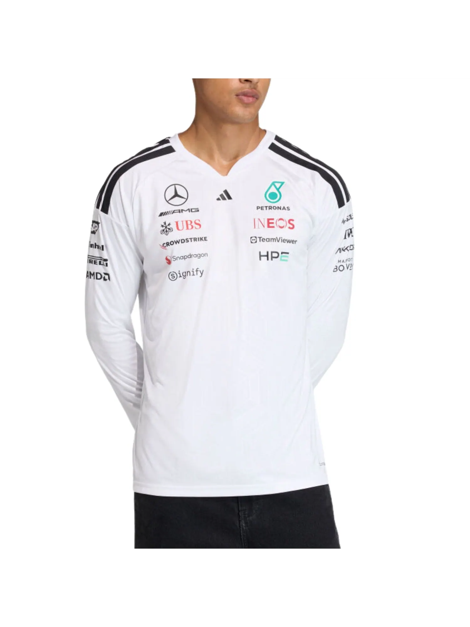 Футболка с длинными рукавами Adidas x Mercedes AMG Petronas Formula 1 для пилотов — изображение 2 из 3, белый