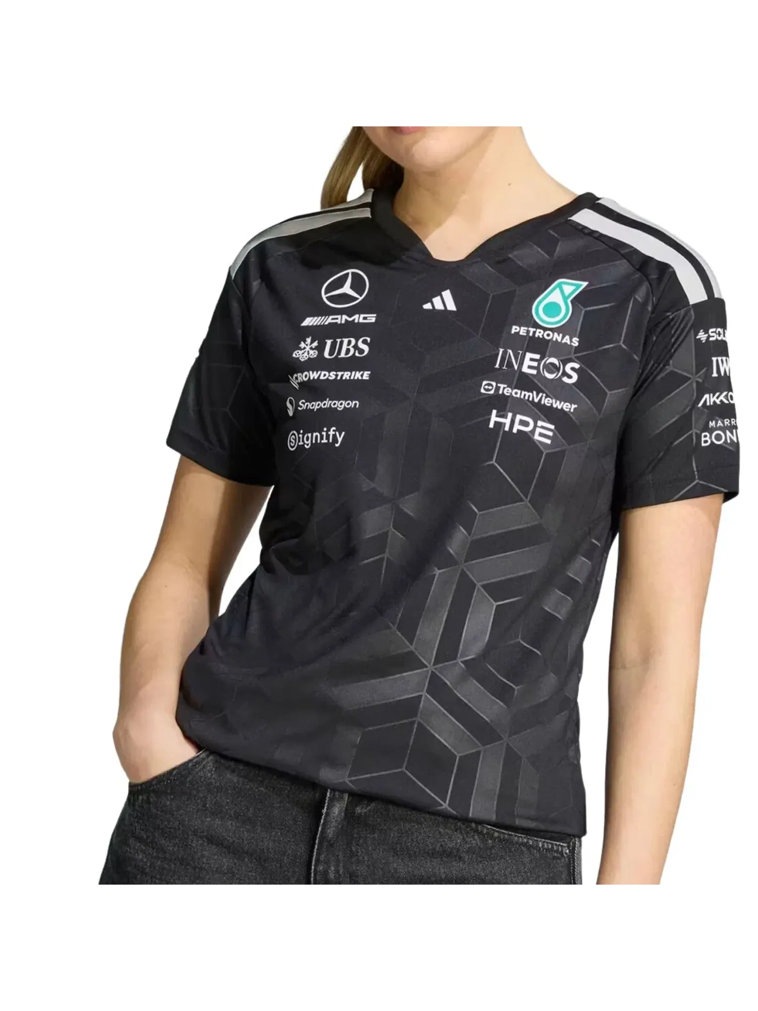 Женская футболка Adidas x Mercedes AMG Petronas Formula 1 Team Driver Jersey — изображение 2 из 3, черный