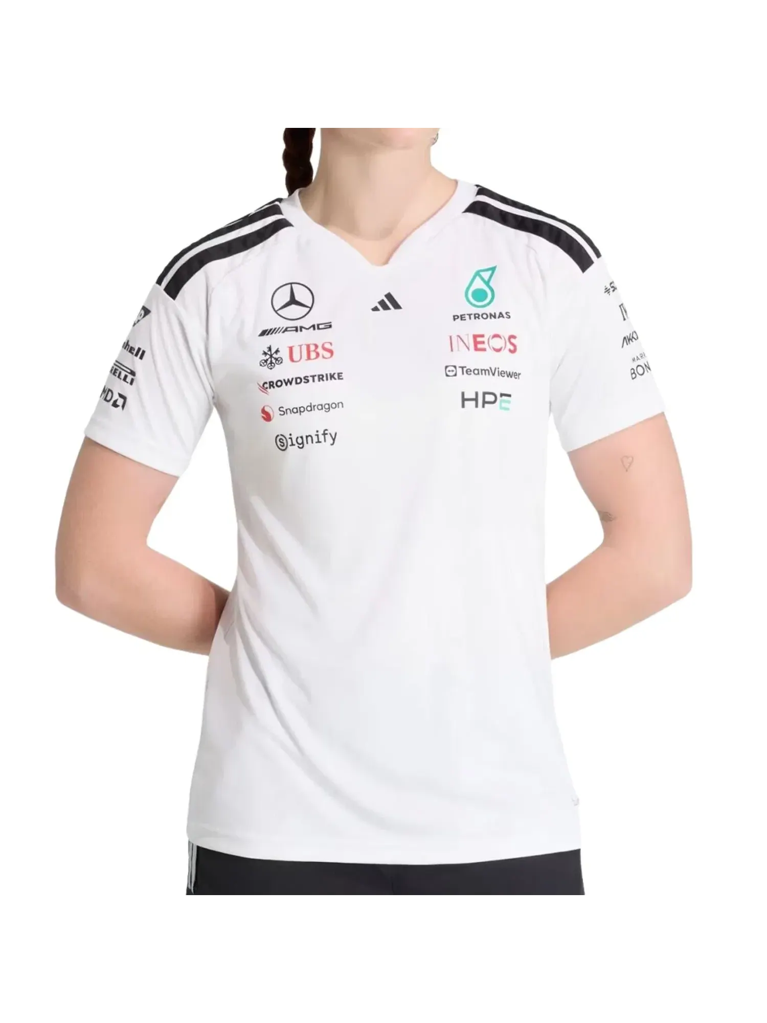 Женская футболка Adidas x Mercedes AMG Petronas Formula 1 Team Driver Jersey — изображение 2 из 3, белый