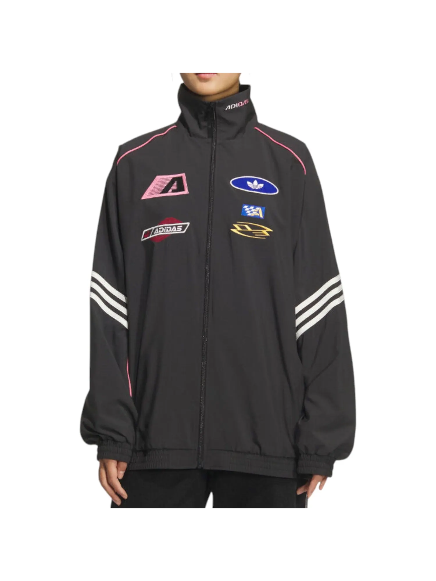 Куртка adidas Moto Sports Oversize Jacket Asia Sizing 'Black Pink' — изображение 2 из 3, черный