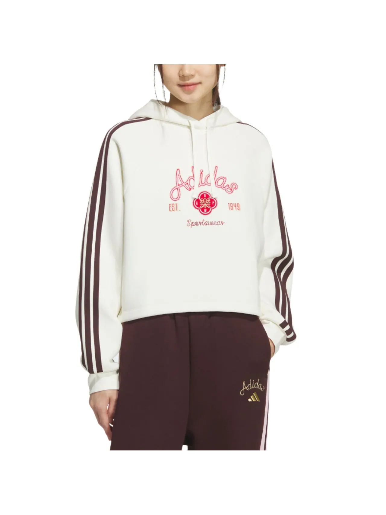 (WMNS) Толстовка с капюшоном adidas, азиатские размеры — изображение 2 из 3, белый/черный