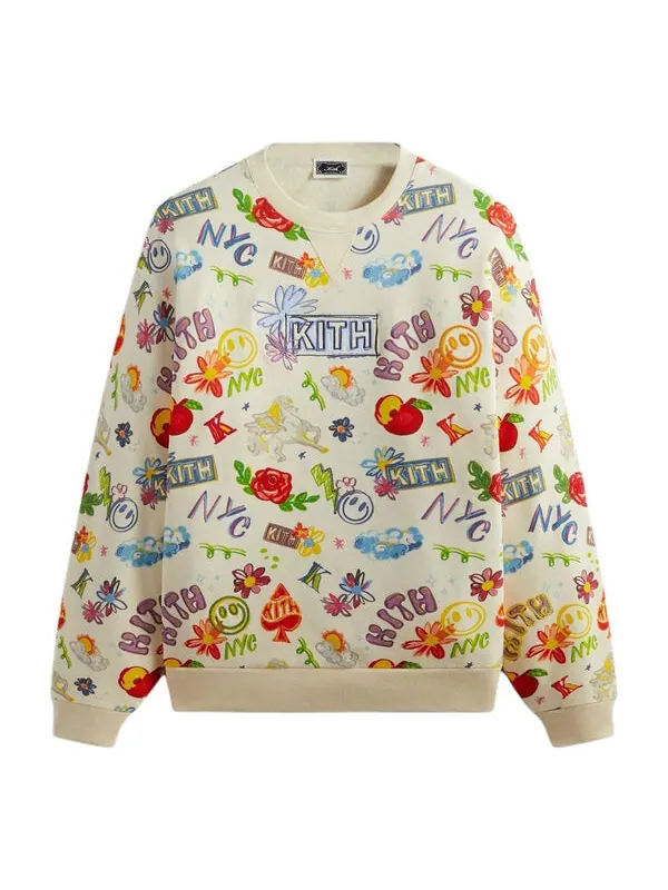 Толстовка ss24 sketchbook nelson crewneck 'sandrift' Kith — изображение 1 из 2, желтый/бежевый/мульти
