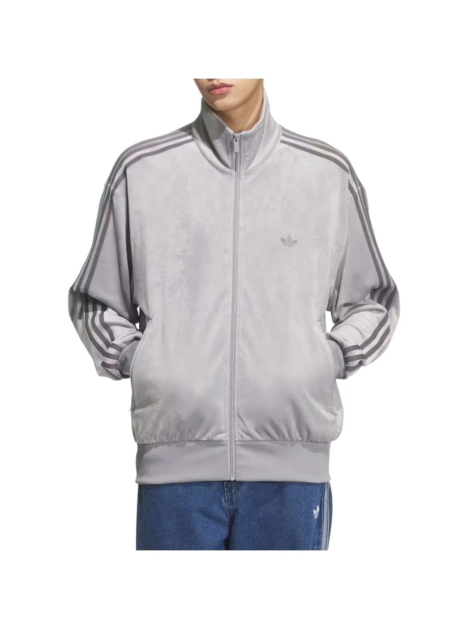 Спортивная куртка Adidas Firebird Velour Track Top 'Light Onix' — изображение 2 из 3, черный оникс