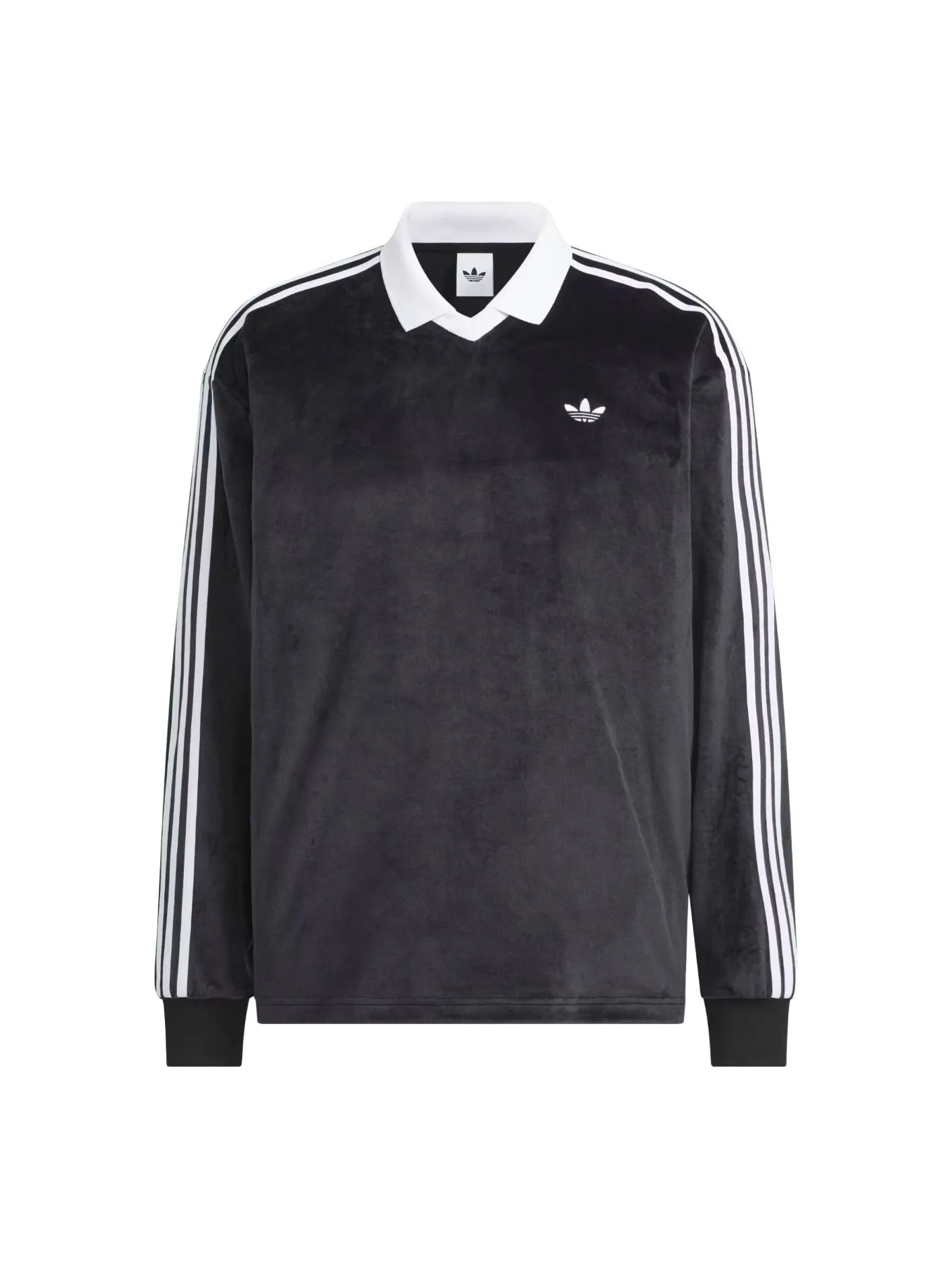 Поло Adidas Velvet с длинными рукавами, цвет черный, модель — изображение 1 из 3