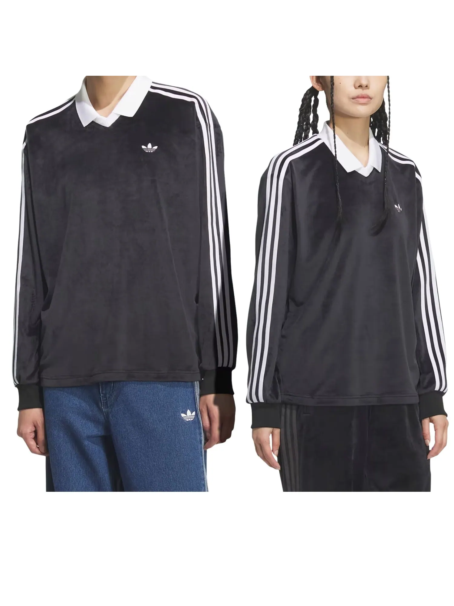 Поло Adidas Velvet с длинными рукавами, цвет черный, модель — изображение 2 из 3