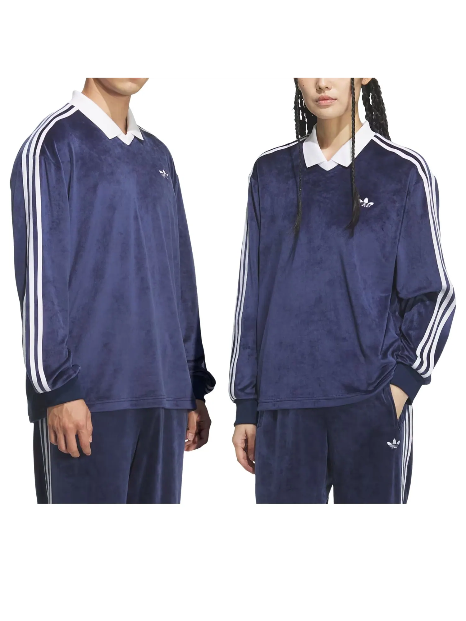 Поло Adidas Velvet с длинными рукавами, цвет «Ночной индиго», модель — изображение 2 из 3