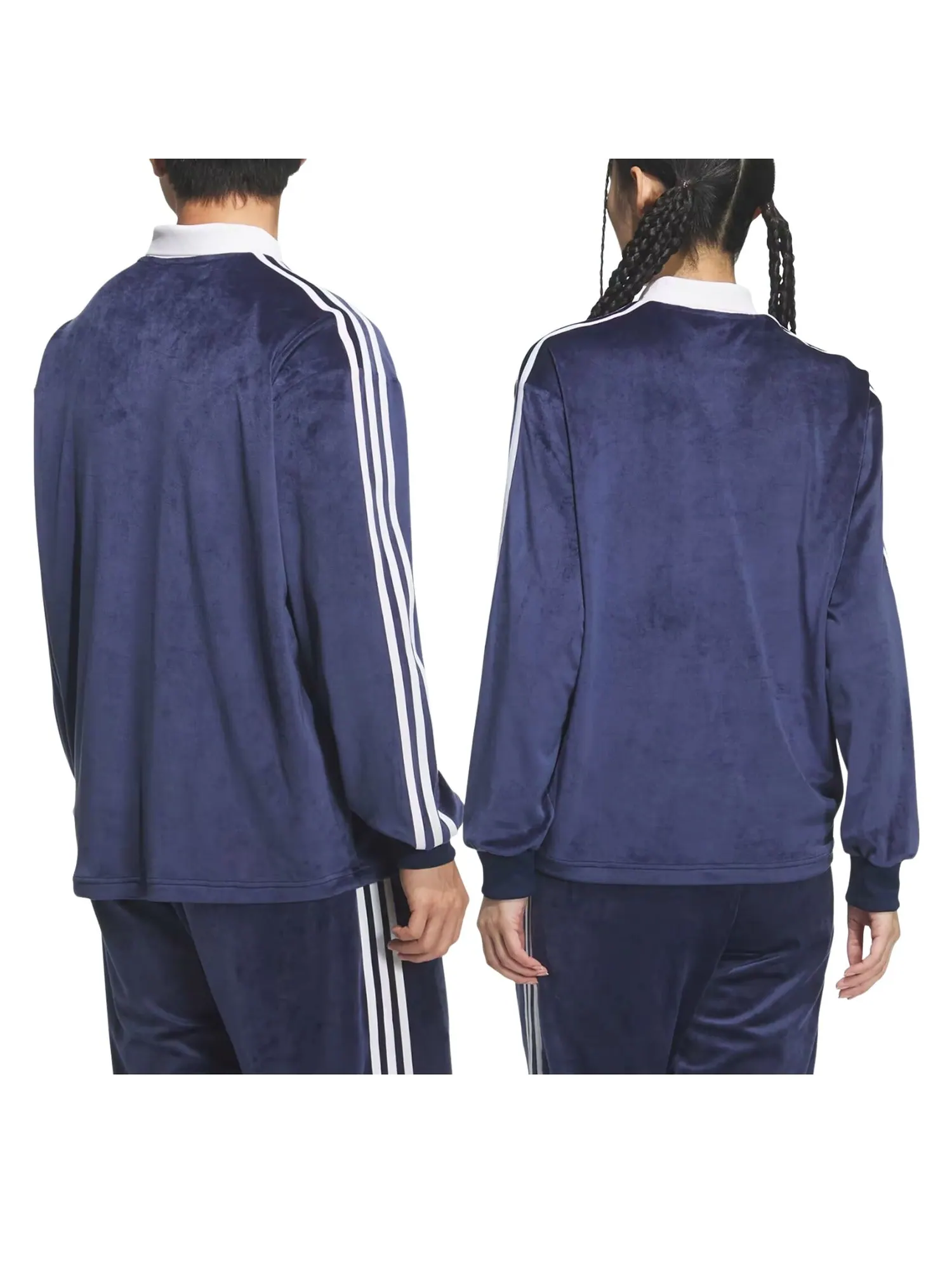 Поло Adidas Velvet с длинными рукавами, цвет «Ночной индиго», модель — изображение 3 из 3