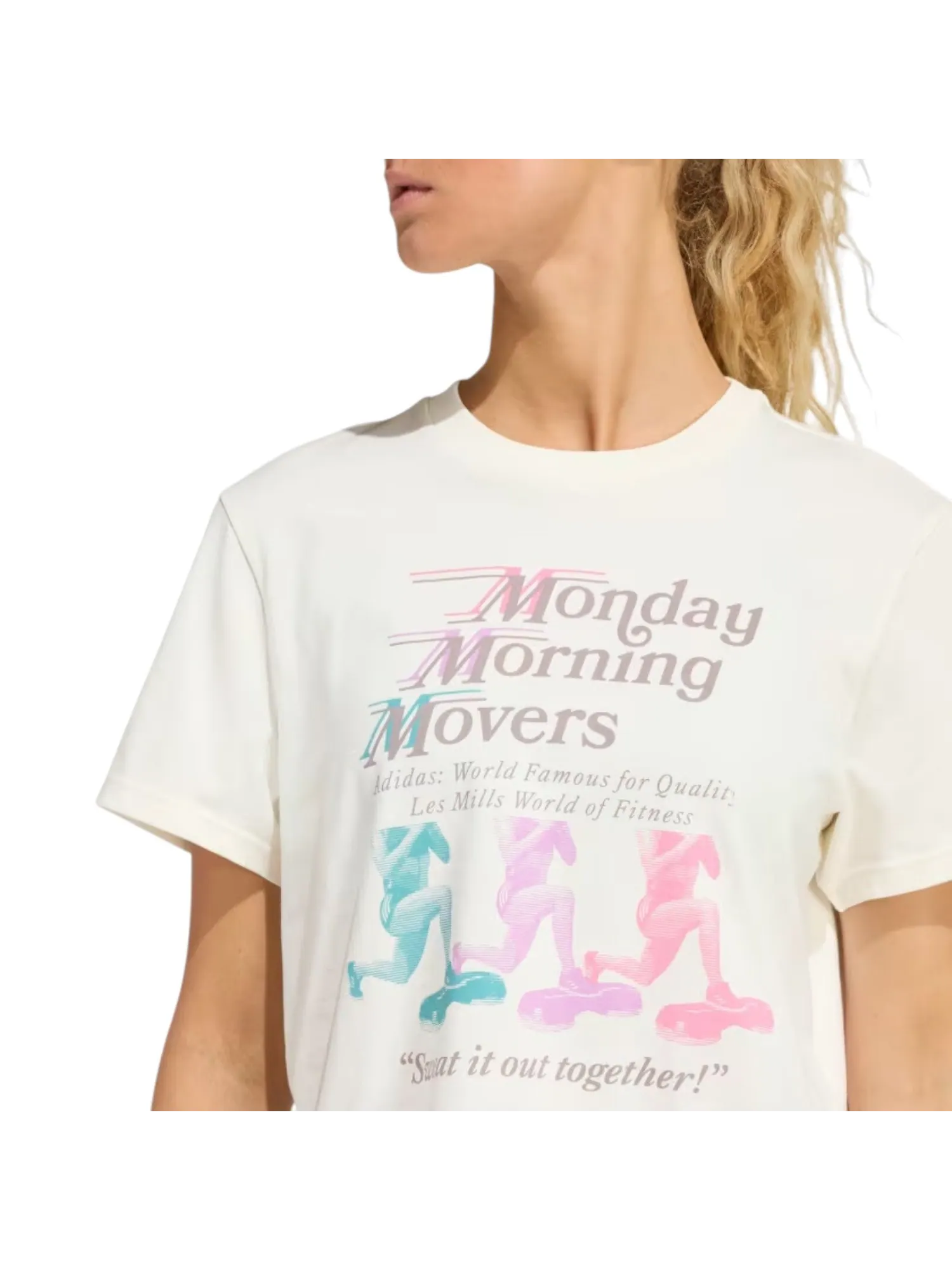 Футболка (WMNS) adidas x Les Mills Movers Graphic T-Shirt 'Off White' — изображение 4 из 5, белый