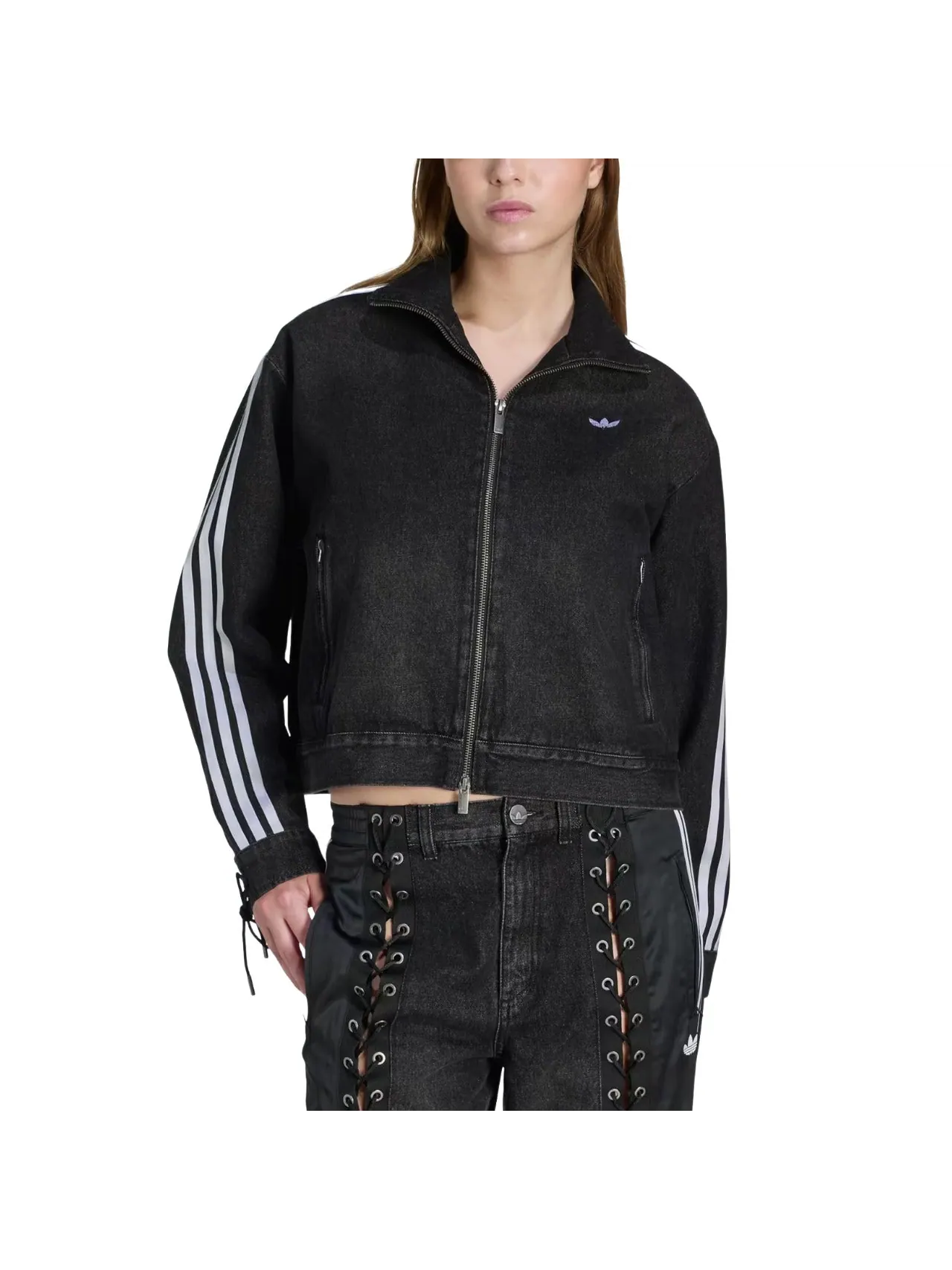 (WMNS) Куртка Adidas Originals Denim Lacing FB Jacket 'Black' — изображение 2 из 3, черный