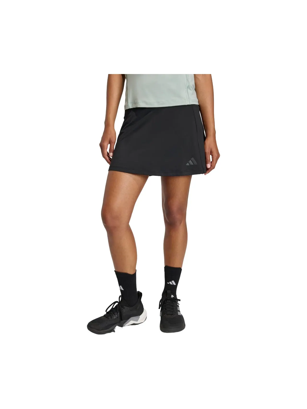 (WMNS) Шорты-юбка Adidas Optime Skort с интегрированными велосипедными шортами, цвет «Черный карбон», модель