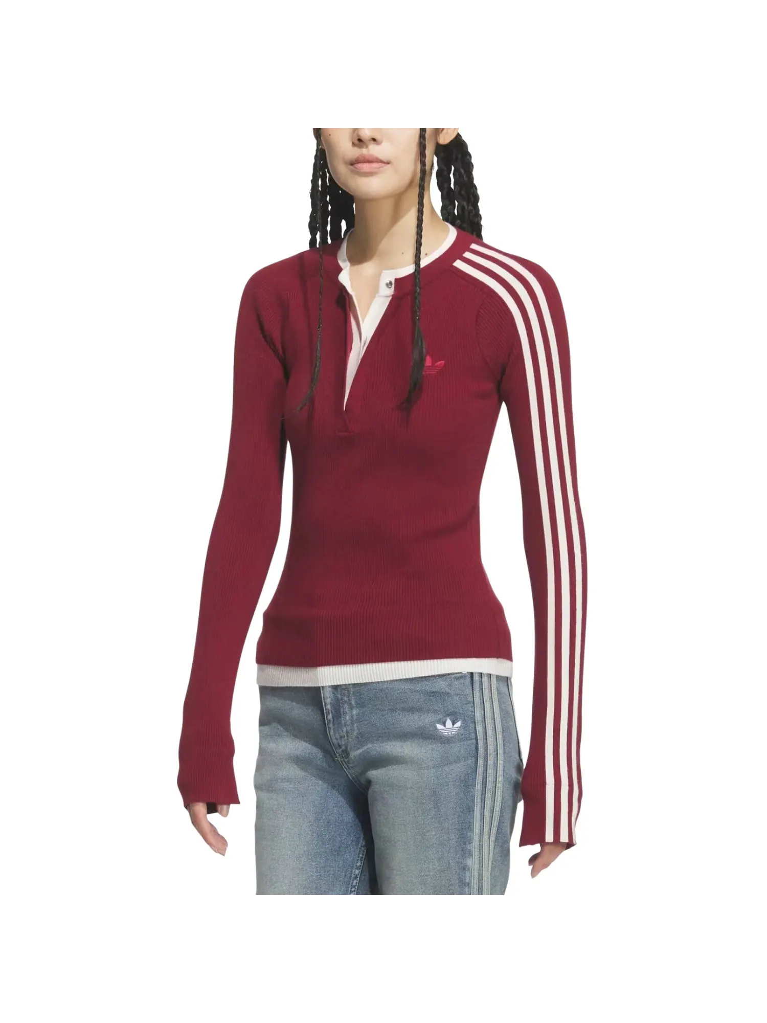 (WMNS) Толстовка Adidas Premium 3S на пуговицах — изображение 2 из 3, бордовый