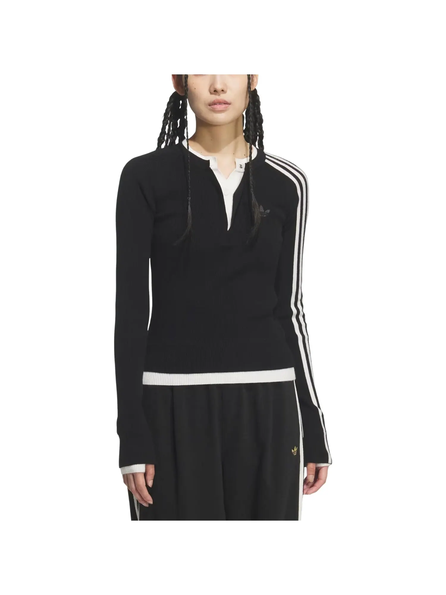 (WMNS) Толстовка Adidas Premium 3S на пуговицах — изображение 2 из 3, черный